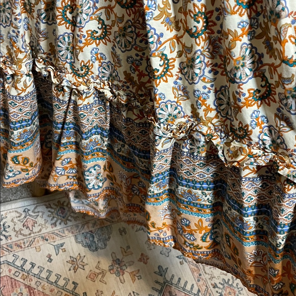 R. Vivimos Floral Maxi Dress with Orange and Blue Accents - Picture 7 of 8